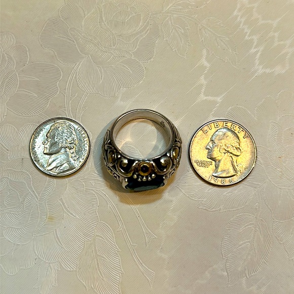 Vintage Sterling Silver 18kt Solid Yellow Gold Accents. Ash Topaz Amethyst Ring - Picture 4 of 10